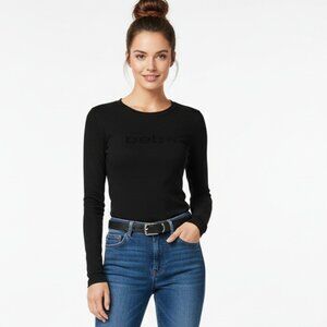 Bebe Black Long Sleeve Logo Print Tee T Shirt Top M